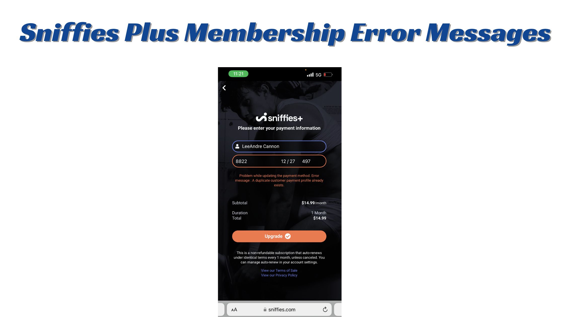 Sniffies Plus Membership Error Messages